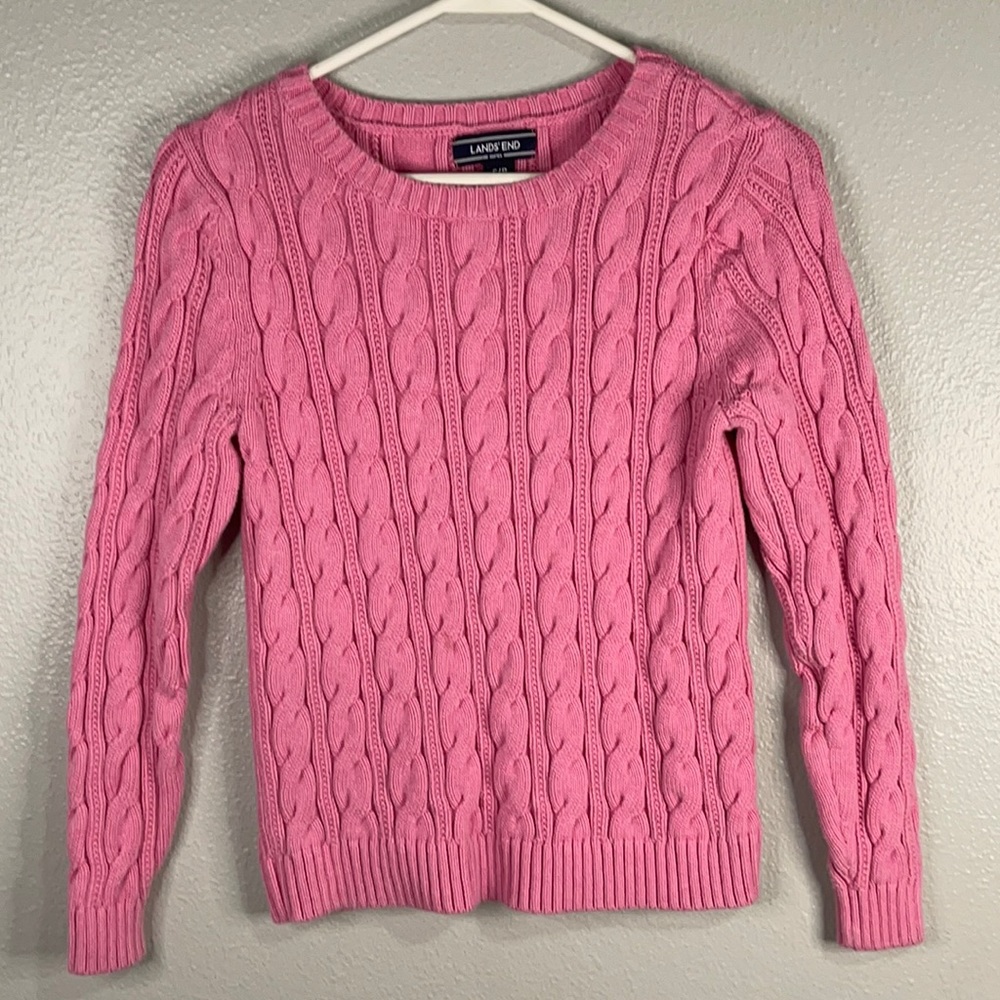 Lands’ End Cable Knit Drifter Sweater Color Pink Size S/P 6-8